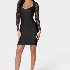 bebe Black Long Sleeve Lace Bandage Dress Size Medium